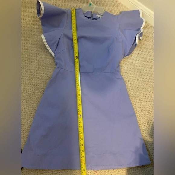 Pearl by Lela Rose Purple White Flutter Sleeve Sheath Dress Size 6 - Picture 12 of 13